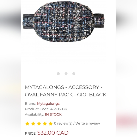 NWT My TagAlongs Gigi Black Tweed Oval Belt Bag Fanny Pack P-1363 - Picture 1 of 15